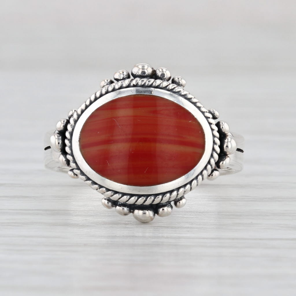 Orange Resin Bead Accented Ring Sterling Silver Size 8