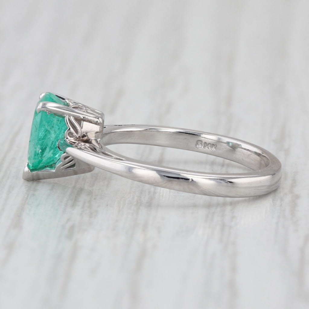0.65ct Emerald Pear Solitaire Ring 14k White Gold Size 5 Engagement