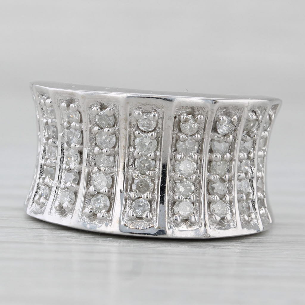 Gray New 0.87ctw Contoured Diamond Rows Ring 10k White Gold Size 8 Cocktail