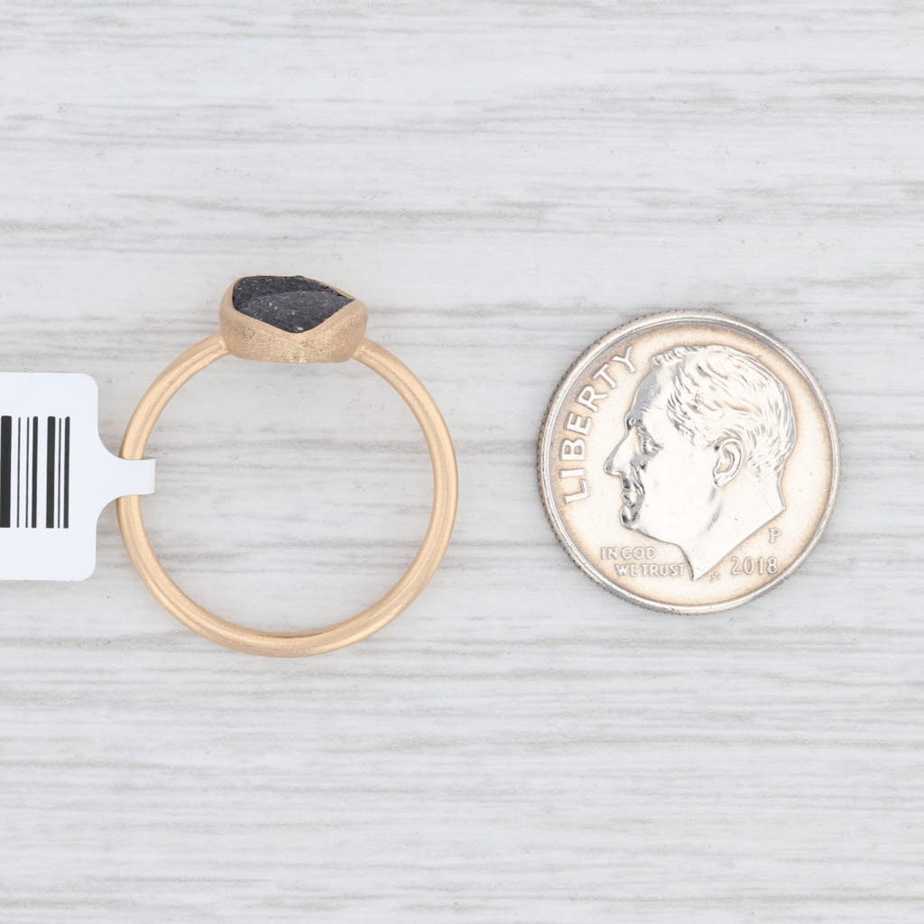 New Nina Nguyen Ring Black Druzy Quartz Adorn Petite 18k Gold Sz 6.75 Solitaire