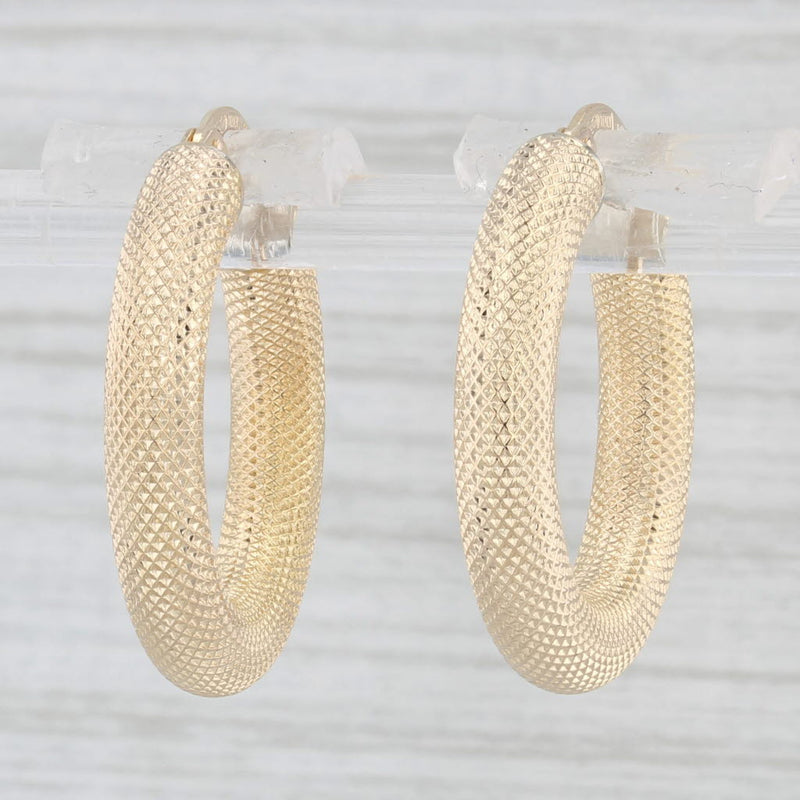 Textured Hoop Earrings 14k Yellow Gold Snap Top Round Hoops