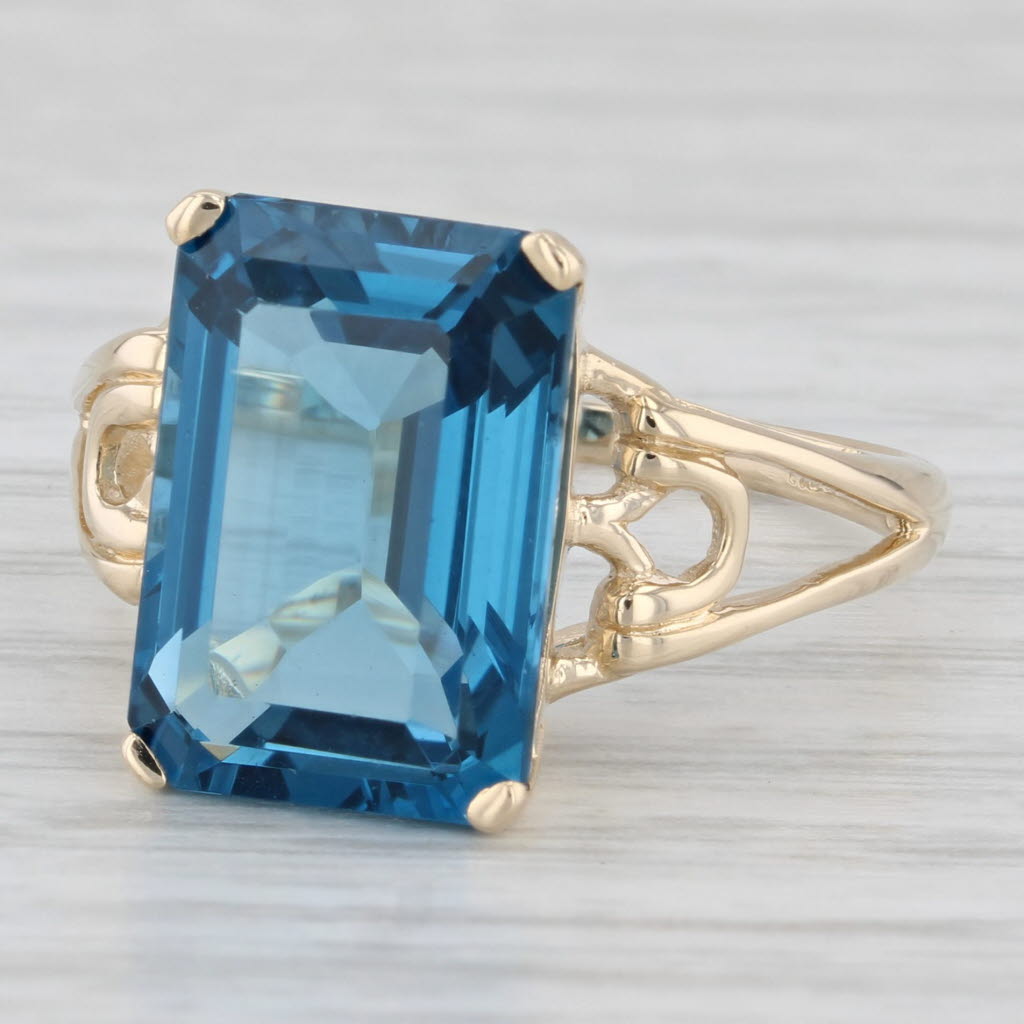 Light Gray 8.80ct London Blue Topaz Ring 14k Yellow Gold Emerald Cut Solitaire Size 8.25