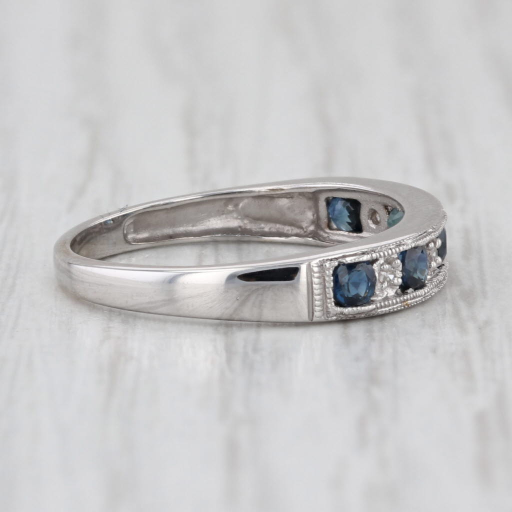 0.52ctw Blue Sapphire Diamond Ring 14k White Gold Stackable Wedding Band Sz 6.75