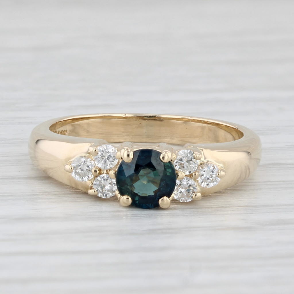 Light Gray 0.95ctw Blue Sapphire Diamond Ring 14k Yellow Gold Size 6.25 Engagement