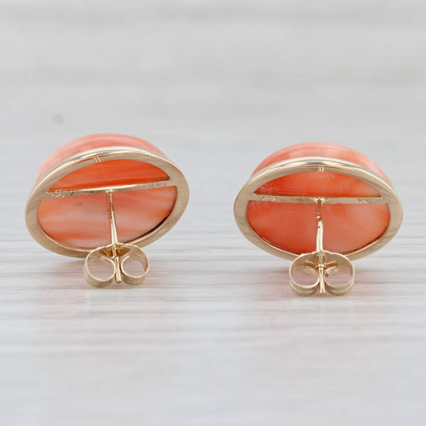 Light Gray Pink Coral Button Stud Earrings 14k Yellow Gold