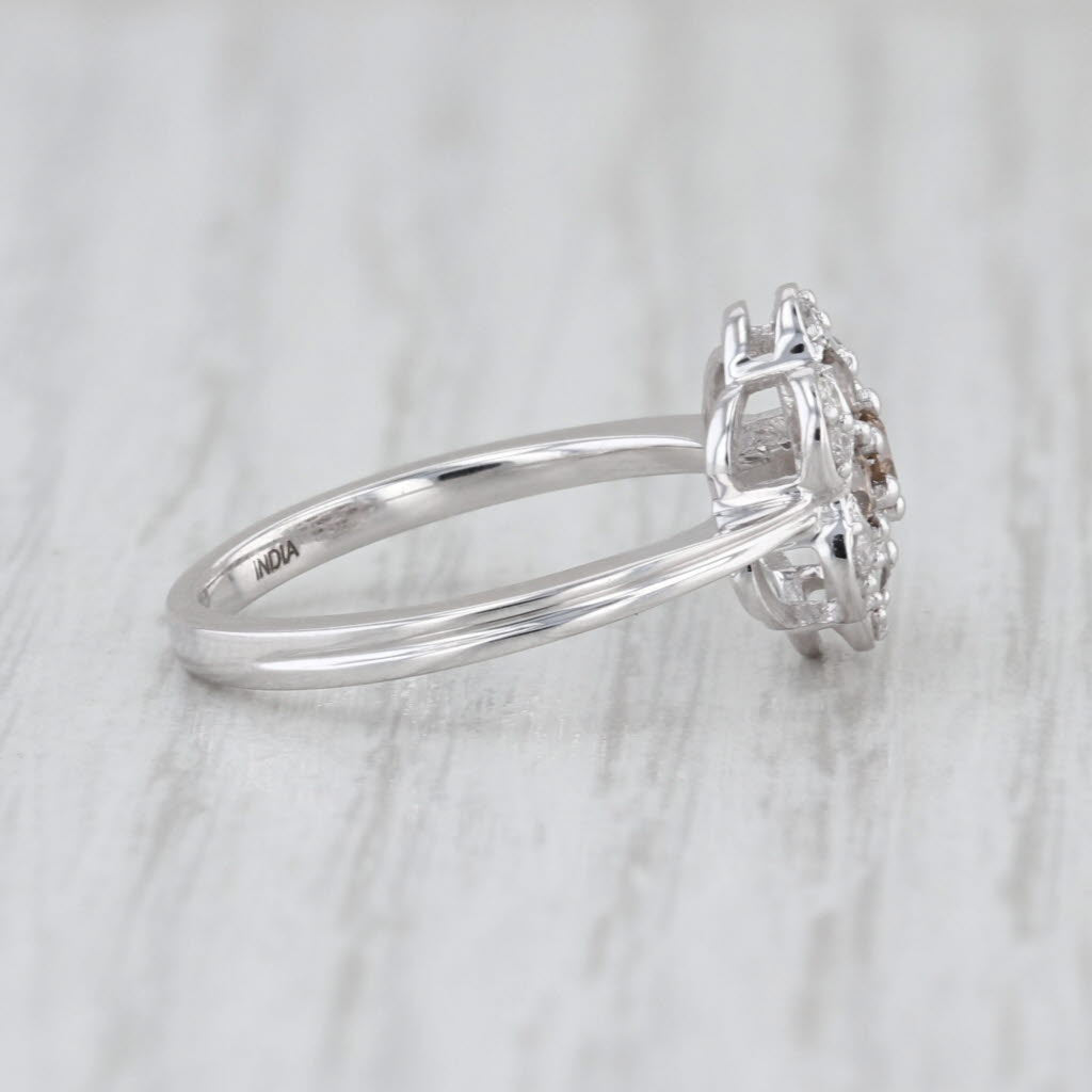 0.40ctw Champagne Diamond Flower Ring 10k Whtie Gold Size 5