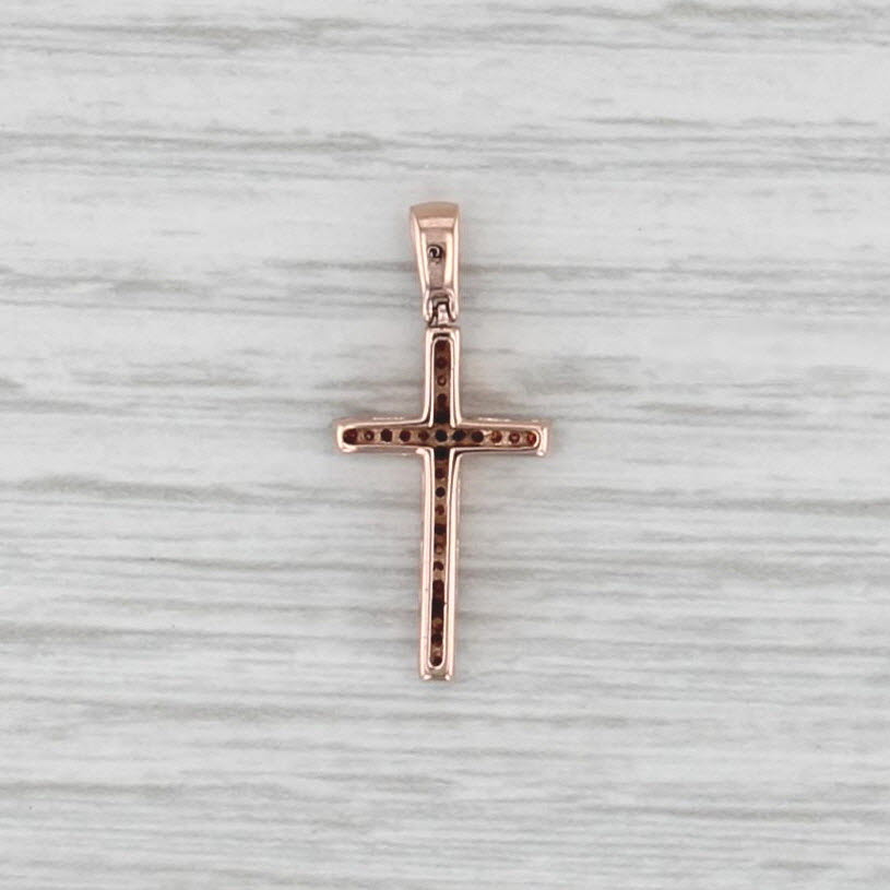 Brown Orange Diamond Cross Pendant 10k Rose Gold Small Drop