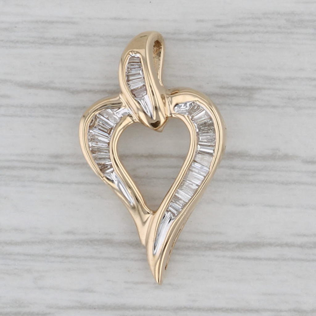 Gray 0.26ctw Diamond Open Heart Pendant 10k Yellow Gold