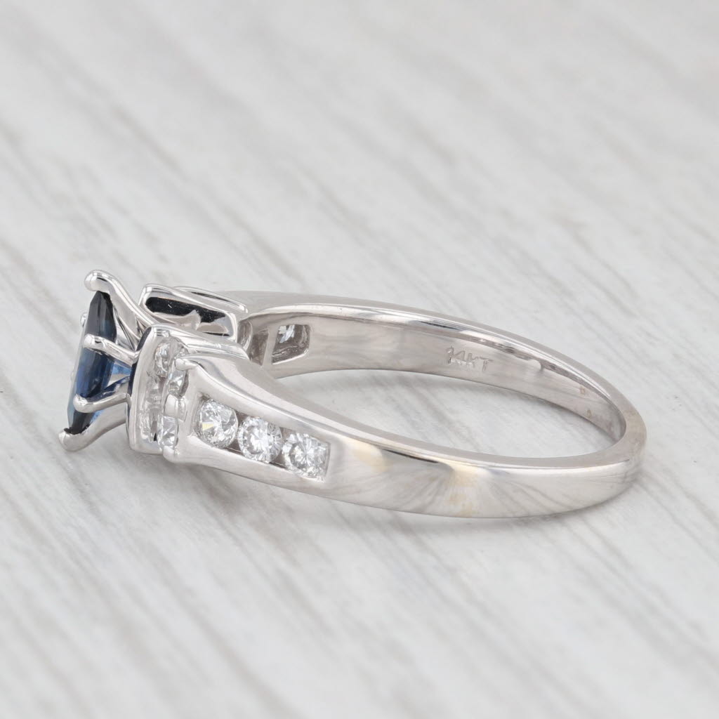 Light Gray 0.65ctw Marquise Blue Sapphire Diamond Ring 14k White Gold Size 6 Engagement