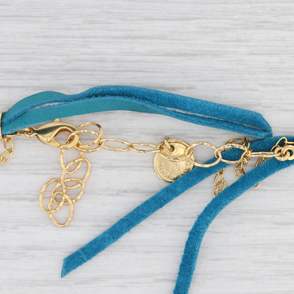 New Nina Wynn Cordelia Necklace Sand Druzy Quartz Pendant Teal Leather