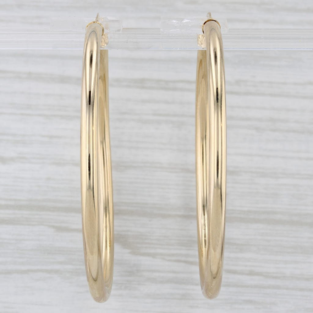 Light Gray New Round Hoop Earrings 14k Yellow Gold Snap Top Large Hoops 3 x 47 mm