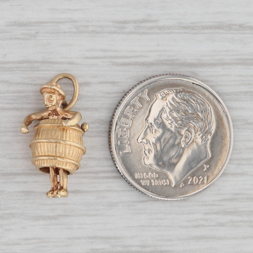 Gray March 15 Man in Barrel and Top Hat Charm 14k Yellow Gold Pendant Souvenir