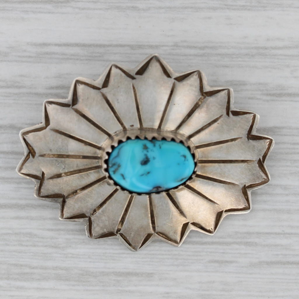 Gray Vintage Turquoise Brooch Lowe Sterling Silver Southwestern Pin