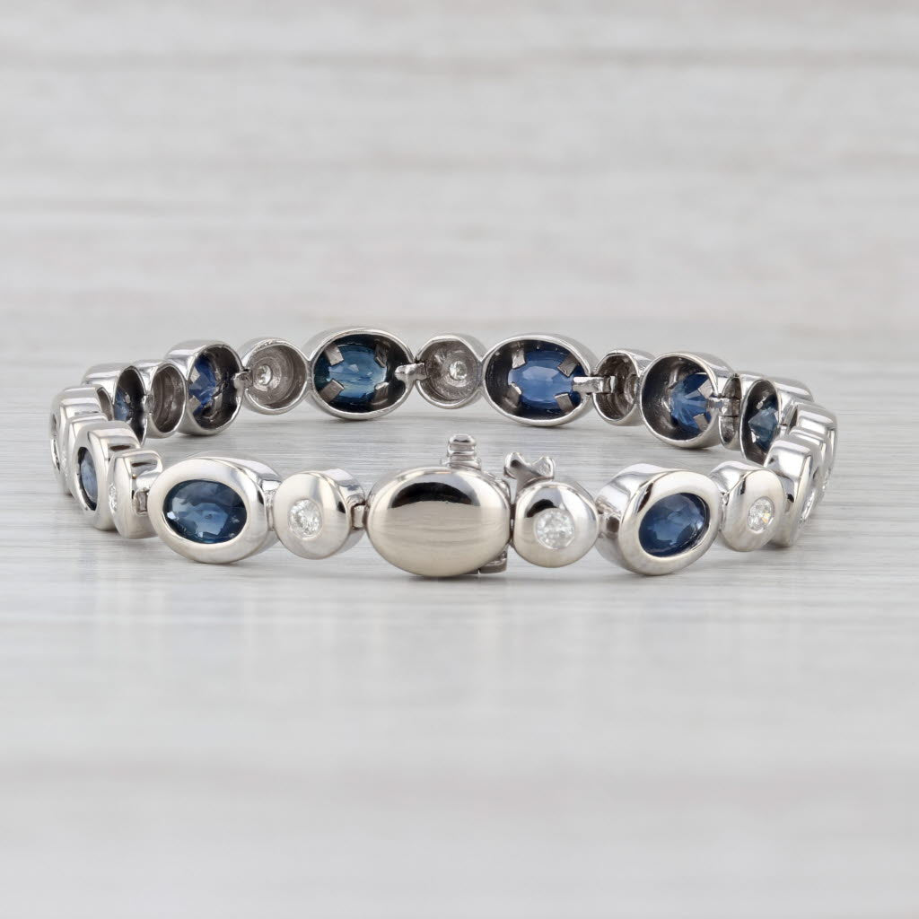 7.56ctw Blue Sapphire Diamond Tennis Bracelet 14k White Gold 6.75" 6.5mm