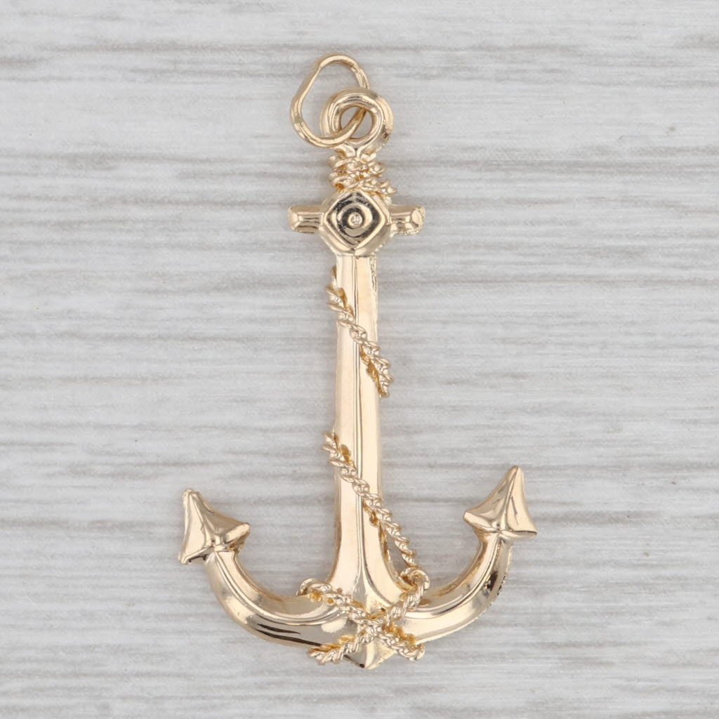 Rope Accented Anchor Pendant 14k Yellow Gold Charm Nautical Jewelry