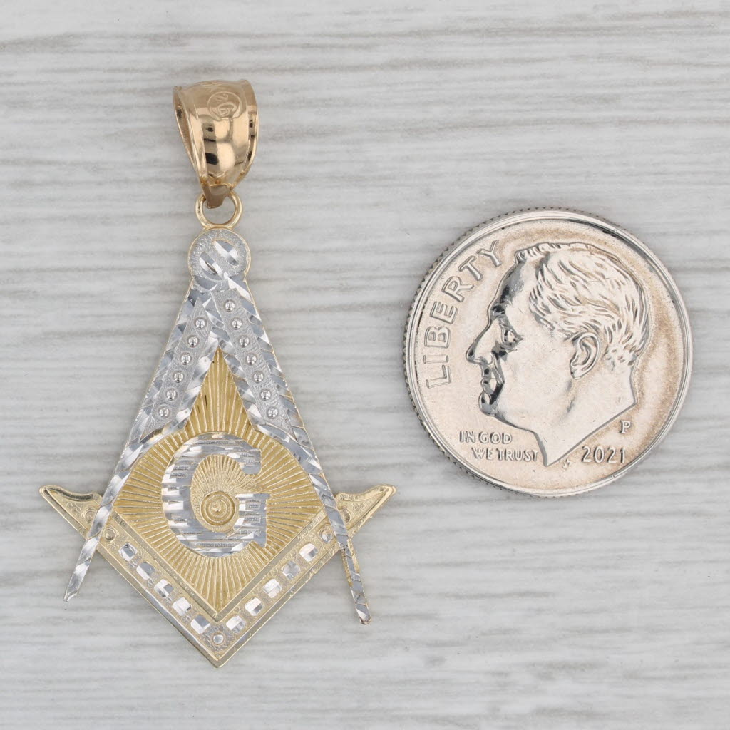 Gray Masonic Pendant 10k Yellow White Gold Square Compass Blue Lodge