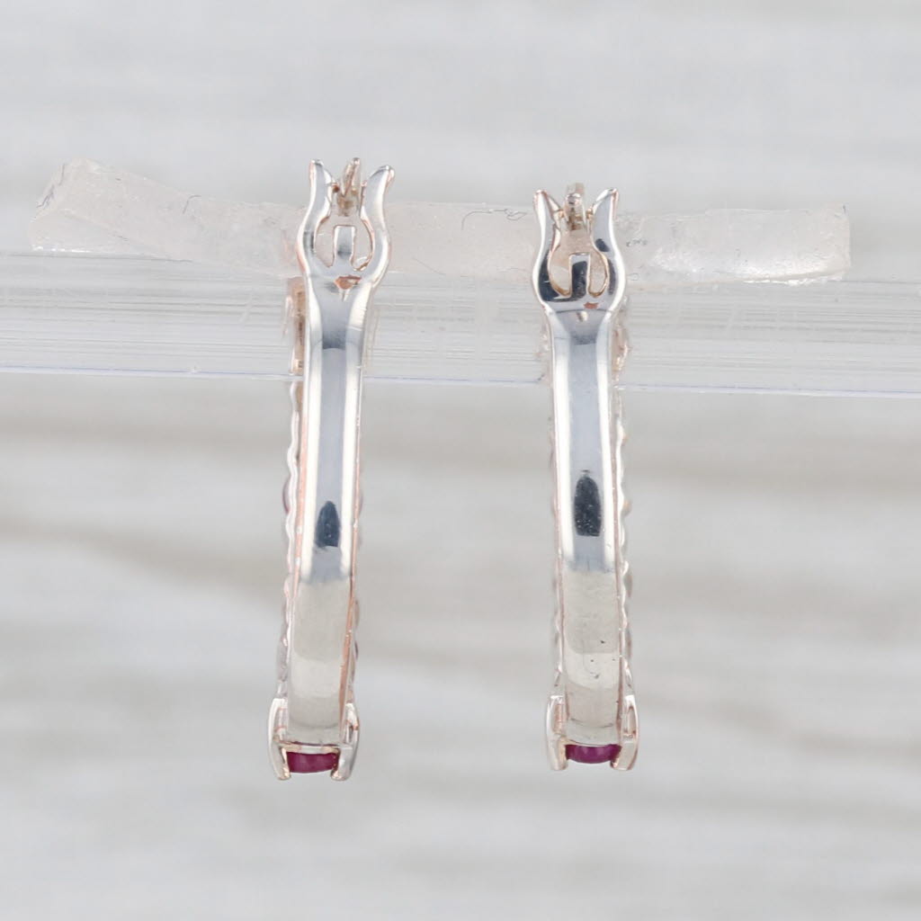 0.60ctw Ruby Hoop Earrings Sterling Silver Snap Top Round Hoops