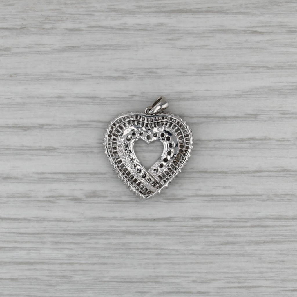 1ctw Layered Diamond Open Heart Pendant 10k White Gold Drop