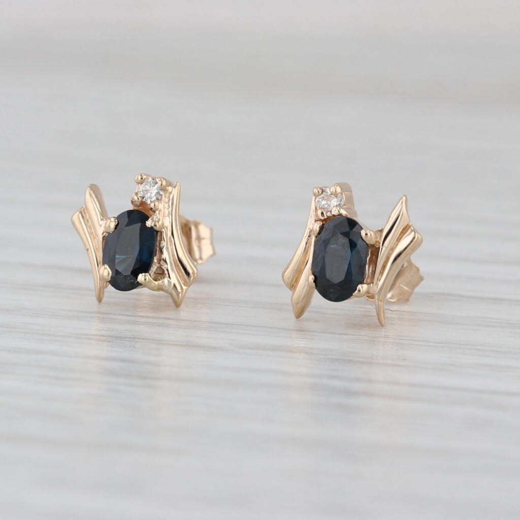 0.68ctw Blue Sapphire Diamond Stud Earrings 10k Yellow Gold Studs