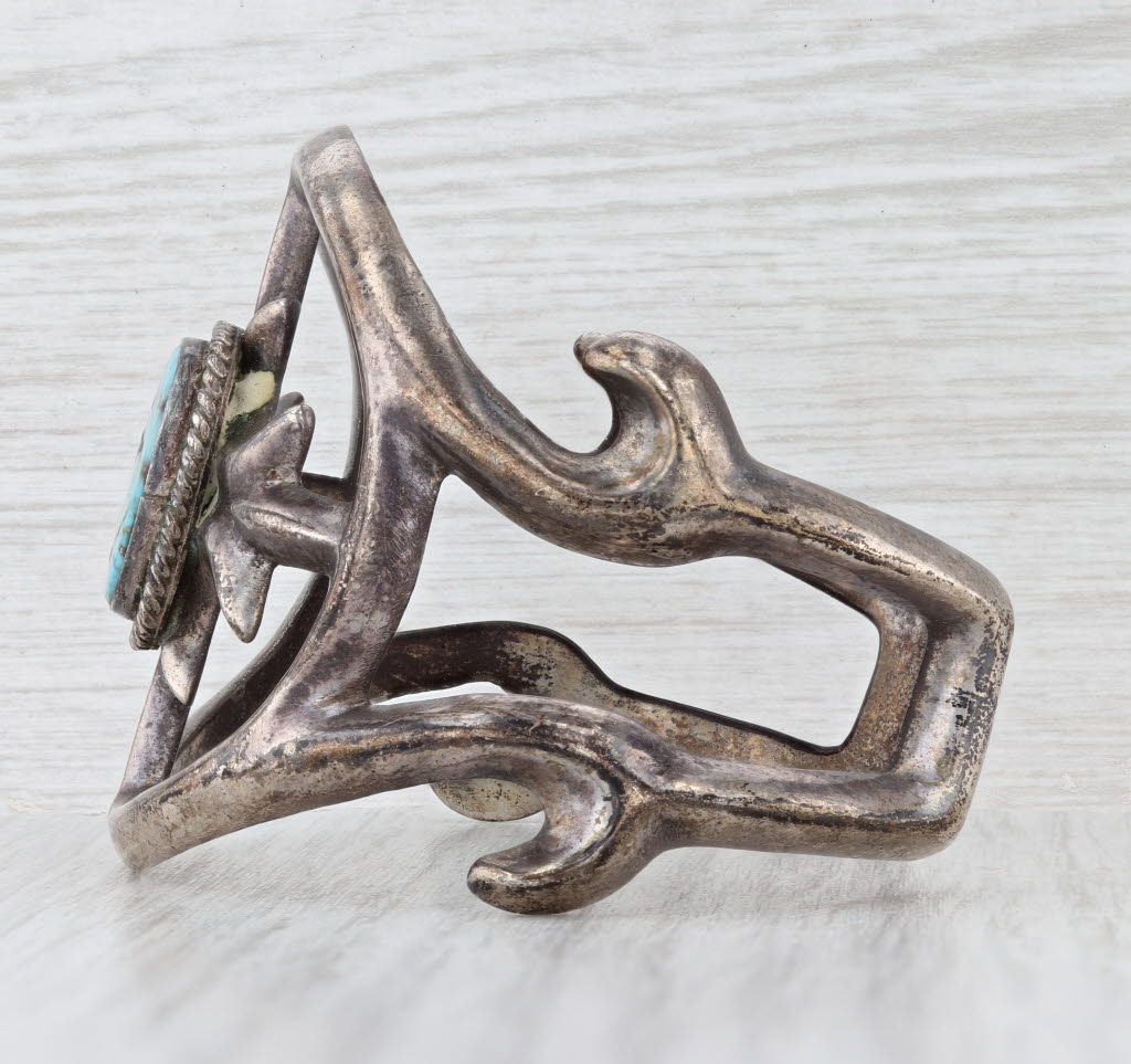 Turquoise Cuff Bracelet Sandcast Silver Vintage Native American Statement