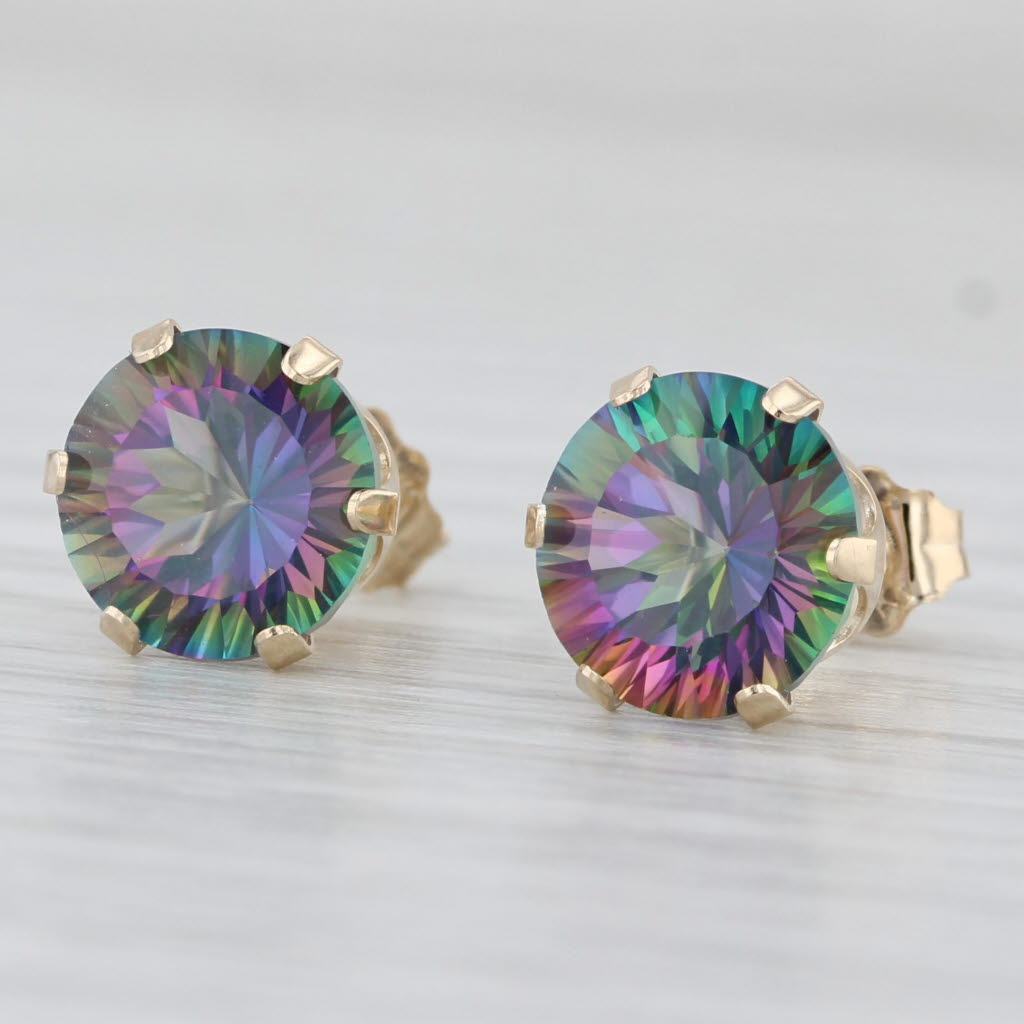 Light Gray 5ctw Mystic Topaz Round Solitaire Stud Earrings 14k Yellow Gold