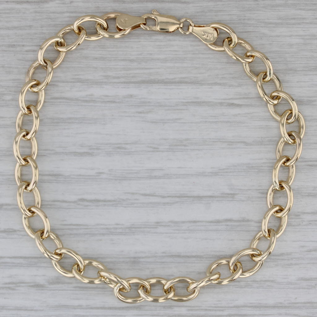 Dark Gray Cable Chain Bracelet 14k Yellow Gold Starter Charm 7.5" 6mm