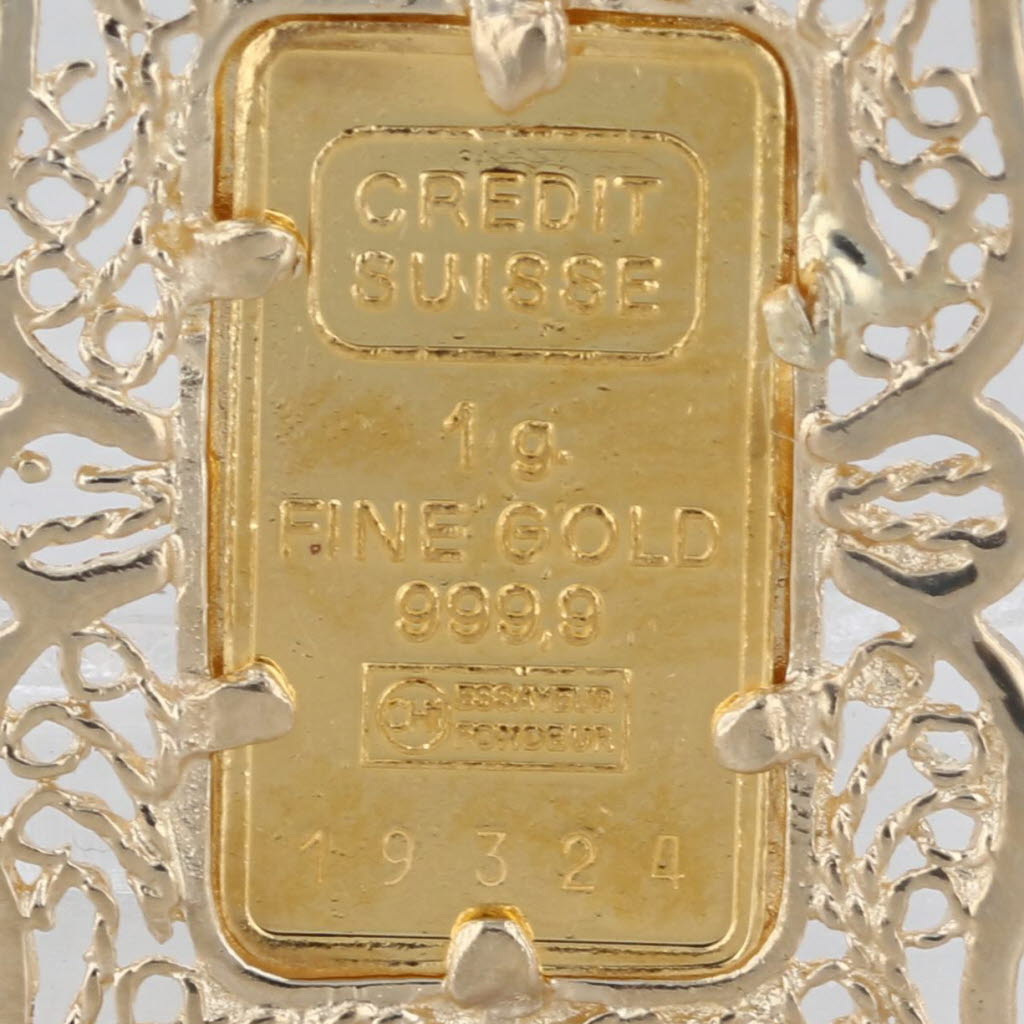Credit Suisse 1985 Liberty Mini-Gram Gold Bar Pendant 14k 999 Yellow Gold