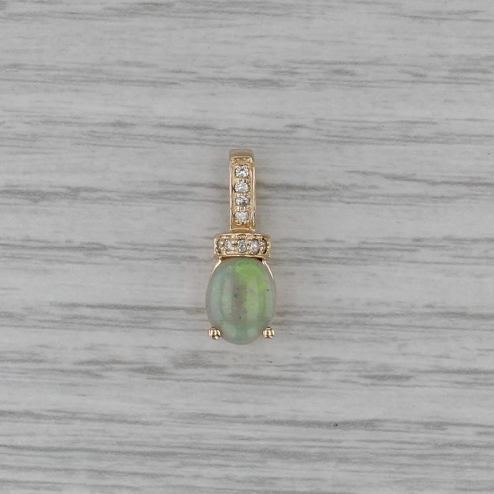 Opal Diamond Pendant 14k Yellow Gold Small Drop