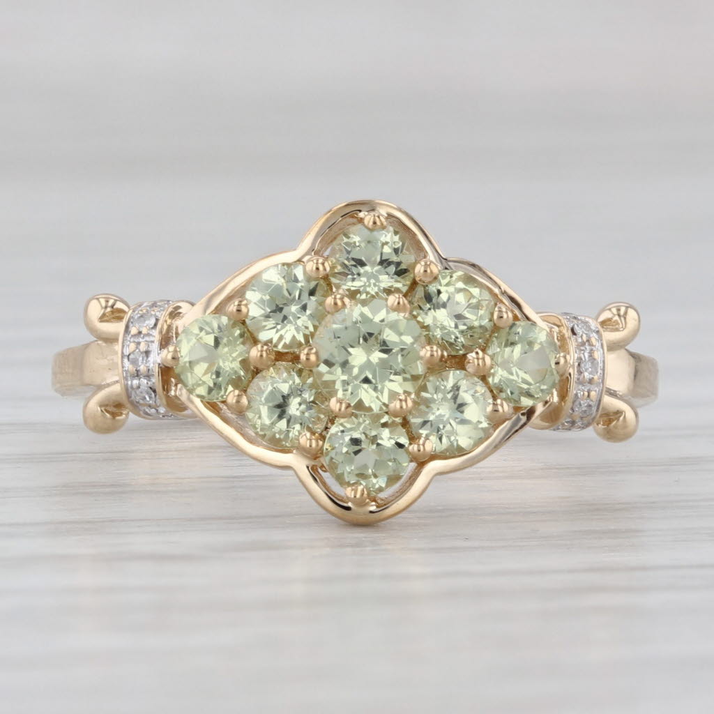 1.52ctw Green Chrysoberyl Cluster Diamond Ring 14k Yellow Gold Size 9.25