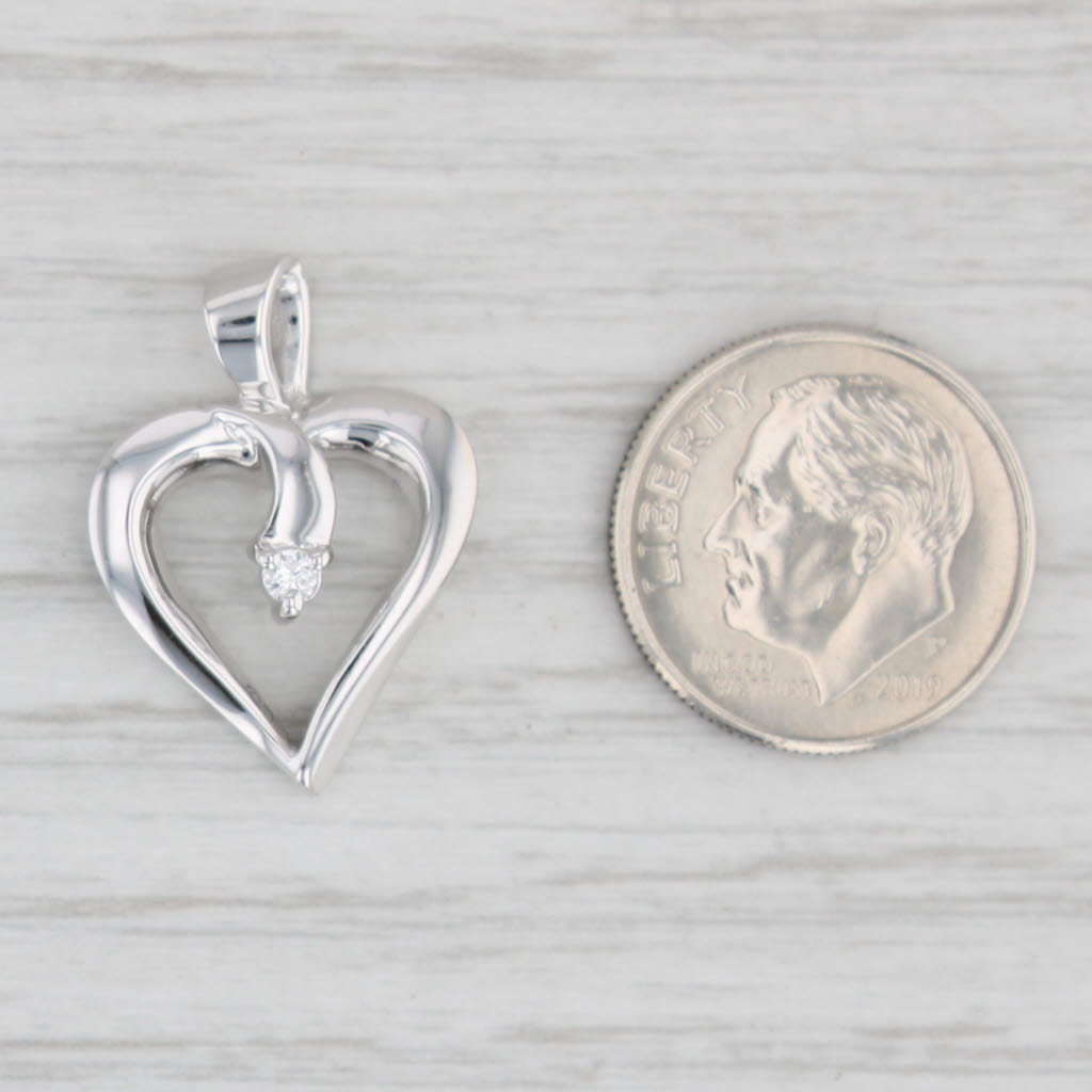 Light Gray Diamond Open Heart Pendant 14k White Gold Round Solitaire