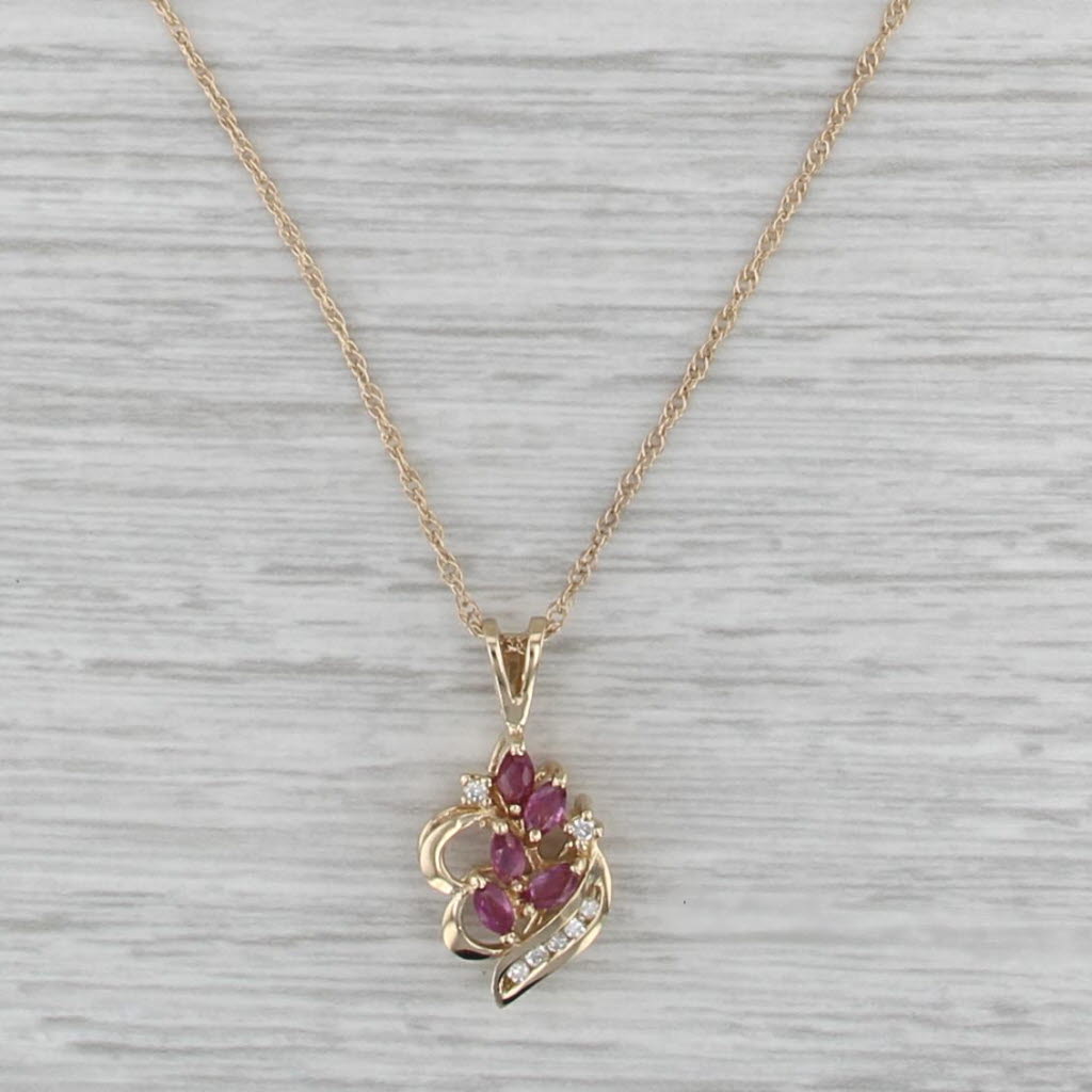0.37ctw Pink Sapphire Diamond Pendant Necklace 14k Yellow Gold 18.5" Rope Chain