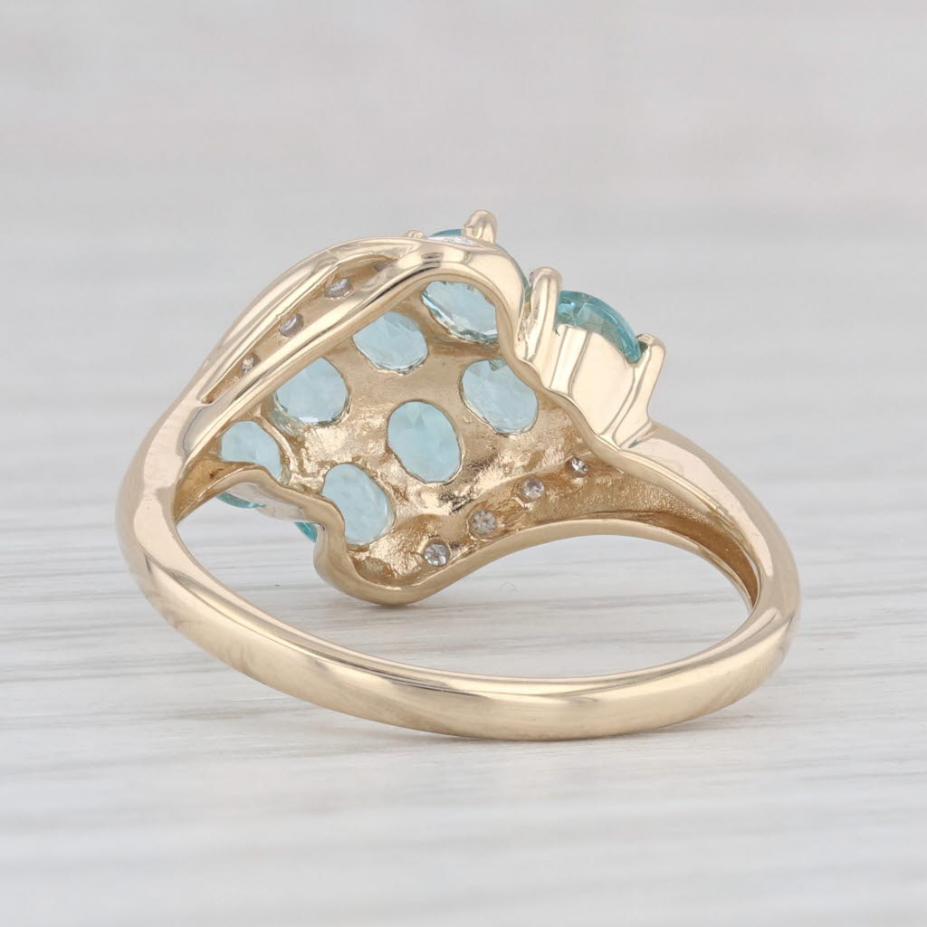 Light Gray 1.48ctw Teal Apatite Diamond Cluster Ring 14k Yellow Gold Bypass Size 7