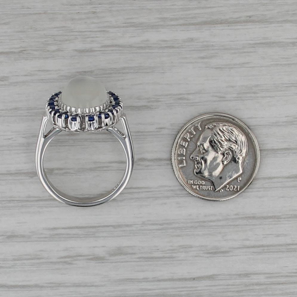 Blue Sapphire Cat's Eye Moonstone Ring 14k White Gold Size 6 Oval Cabochon