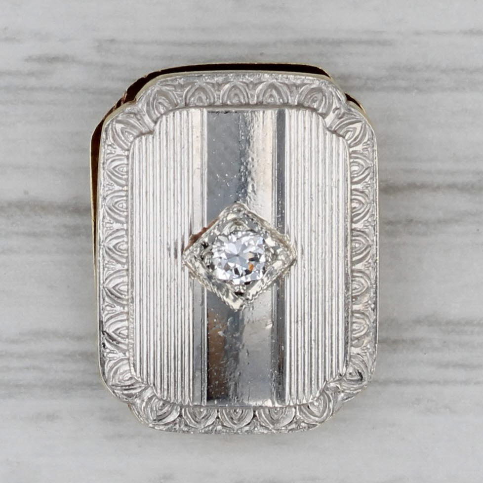 Gray Art Deco Diamond Clip Platinum 14k Yellow Gold Lapel Scarf