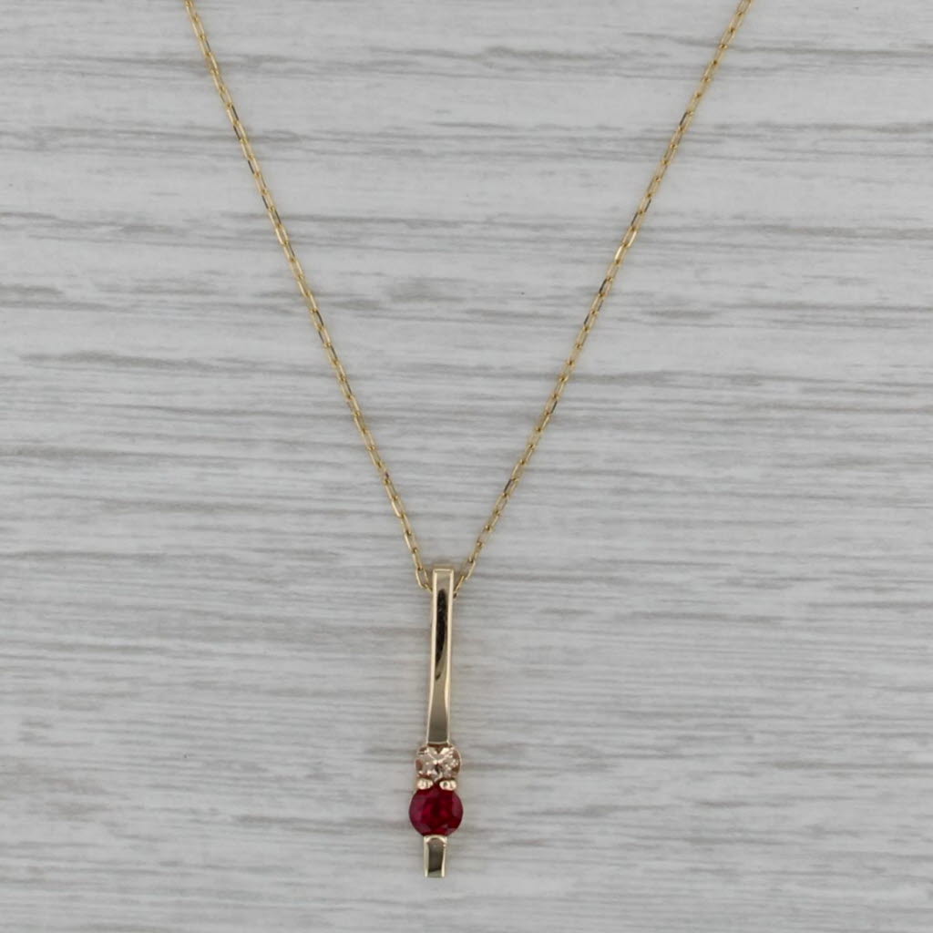 Ruby Topaz Bar Pendant Necklace 14k Yellow Gold 18" Cable Chain