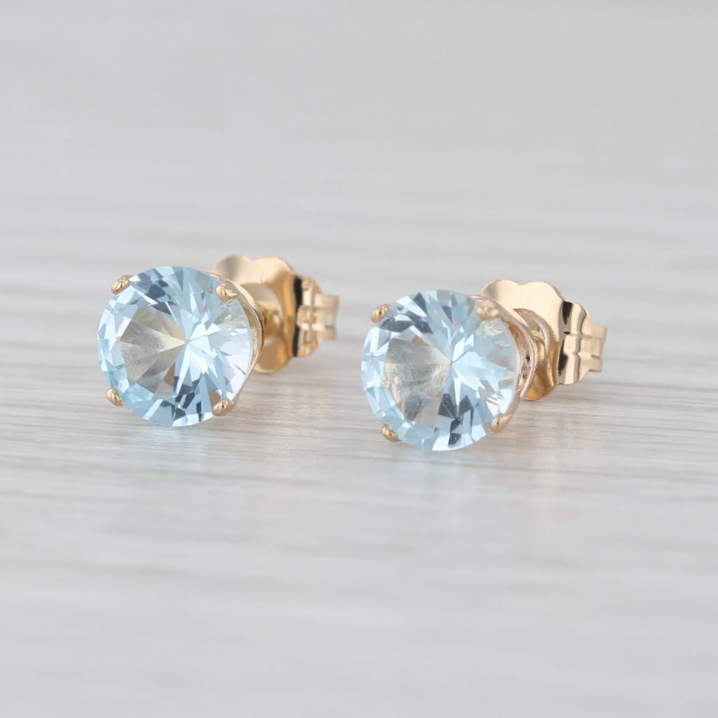2.10ctw Blue Topaz Stud Earrings 14k Yellow Gold 6mm Round Solitaire Studs