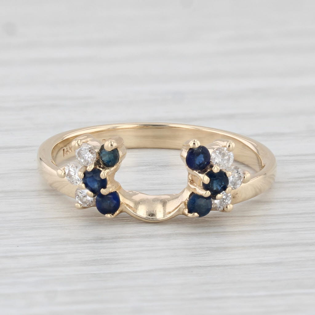 Light Gray 0.46ctw Blue Sapphire Diamond Ring Jacket Guard Enhancer 14k Yellow Gold Sz 6.5