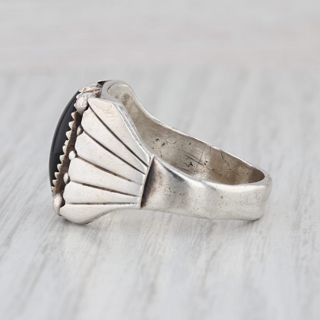 Vintage Native American Onyx Cabochon Ring Sterling Silver Size 11.5