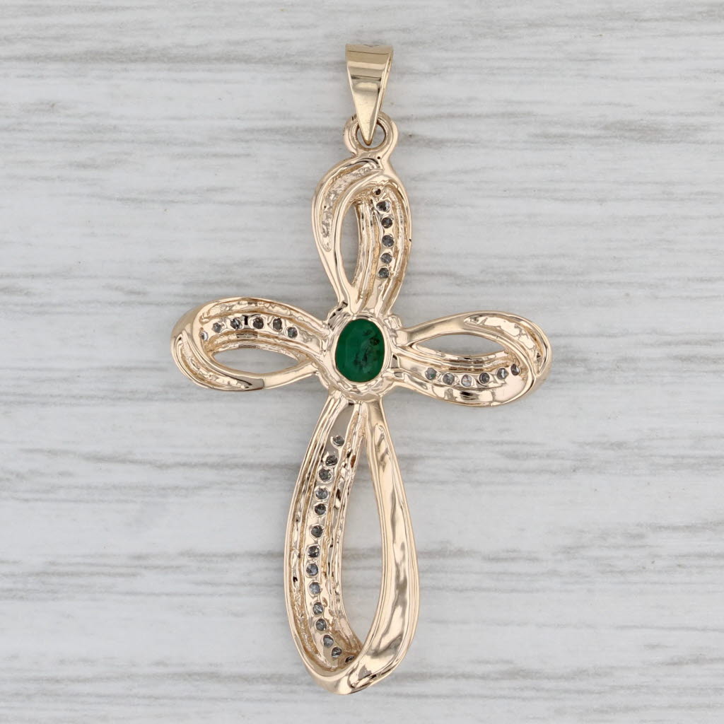 Gray 0.70ctw Emerald Diamond Cross Pendant 10k Yellow Gold