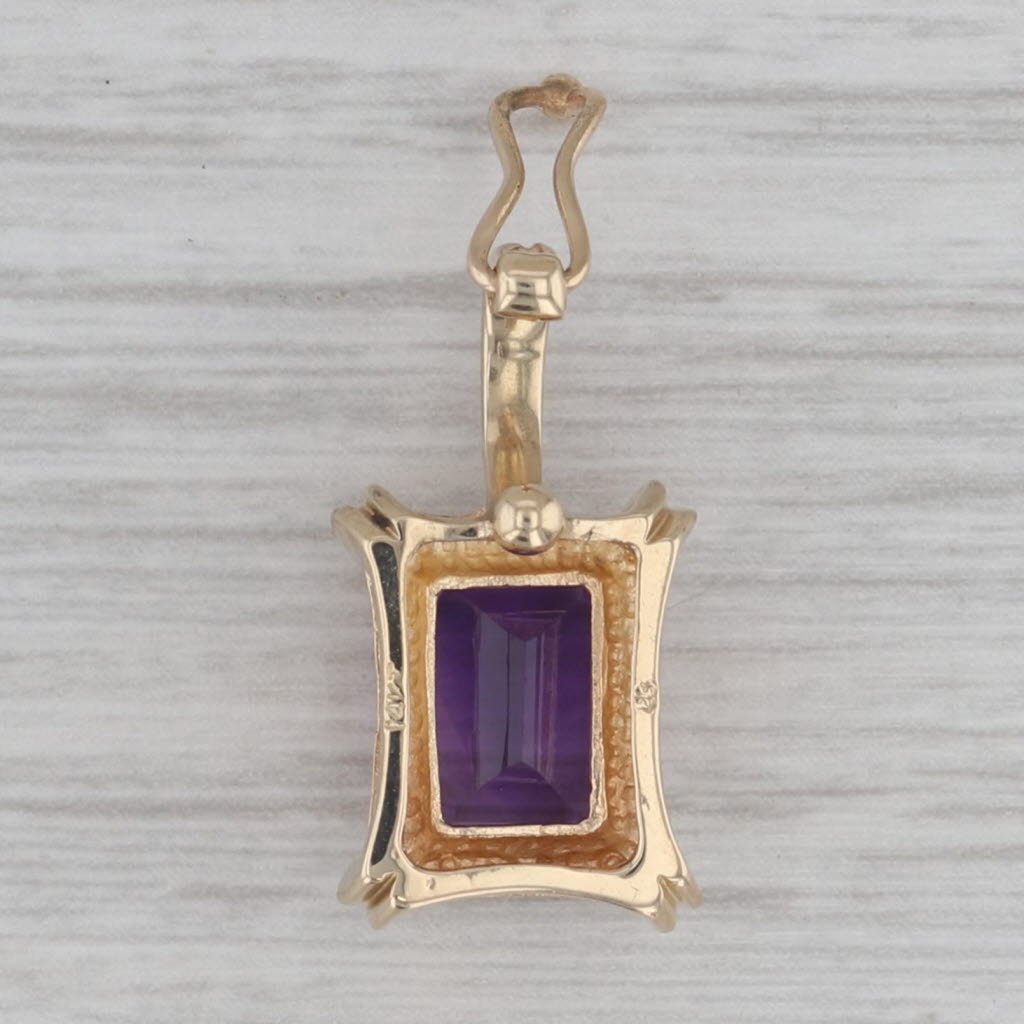 Gray 2.25ct Emerald Cut Amethyst Solitaire Pendant 14k Yellow Gold Clip Bail