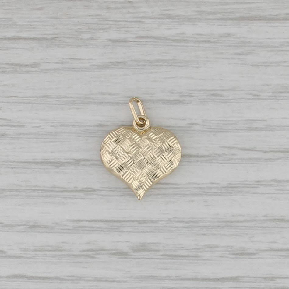 Crosshatch Pattern Puffy Heart Pendant 14k Yellow Gold Small Charm