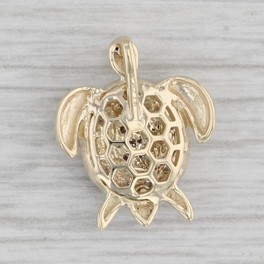 Gray Diamond Sea Turtle Pendant 10k Yellow Gold Nautical Jewelry