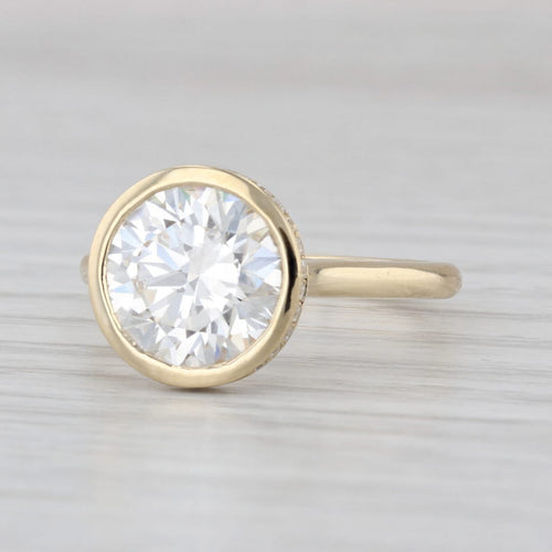New IGI 3.30ctw Lab Grown Diamond Halo Engagement Ring 14k Gold Round Bezel Set