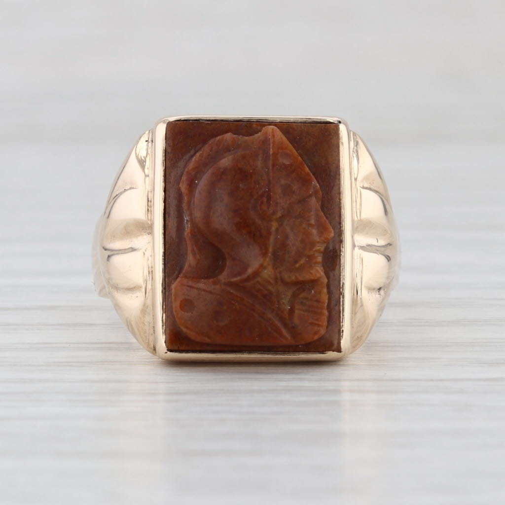 Vintage Agate Chalceondy Soldier Cameo Ring 10k Yellow Gold Size 10
