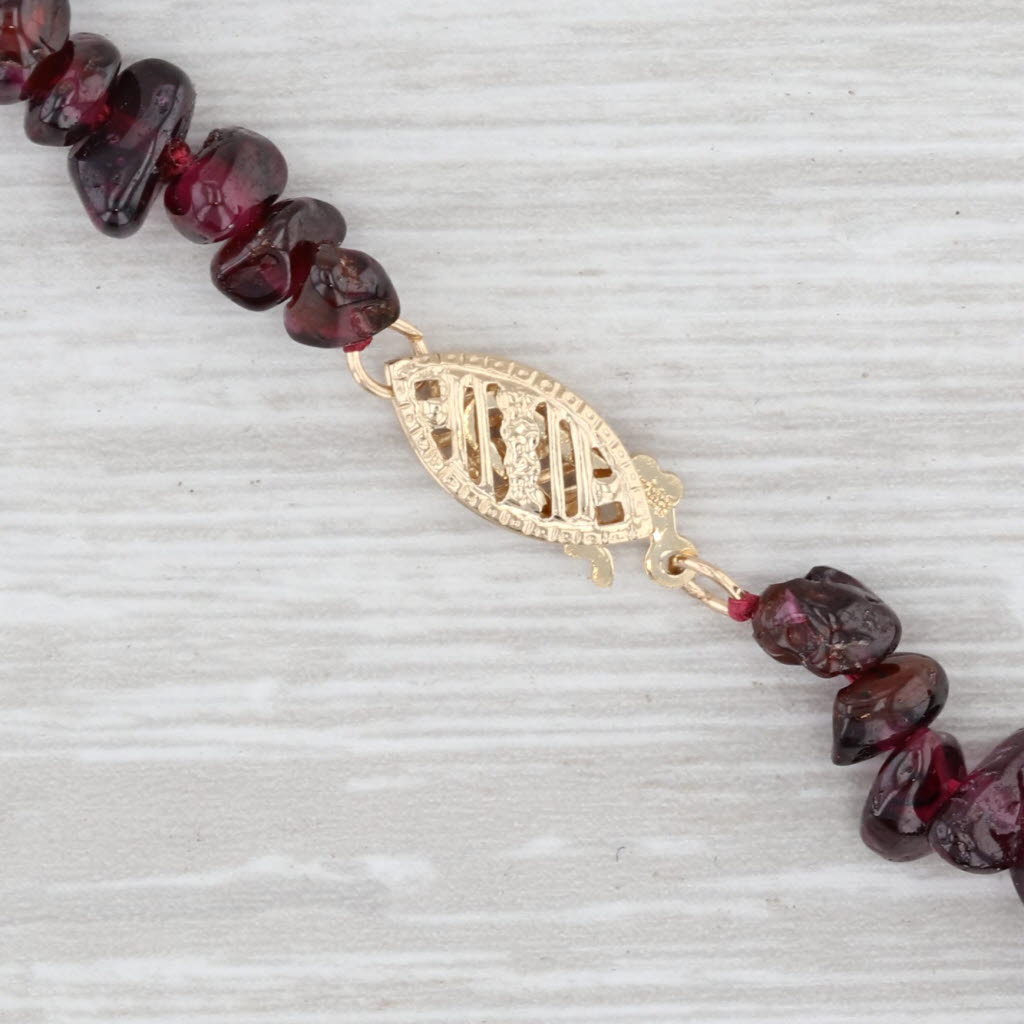Tumbled Garnet Bead Necklace 14k Gold Clasp 18" 7.4mm