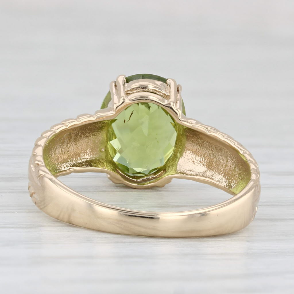 Light Gray 3.40ct Peridot Oval Solitaire Ring 10k Yellow Gold Size 8