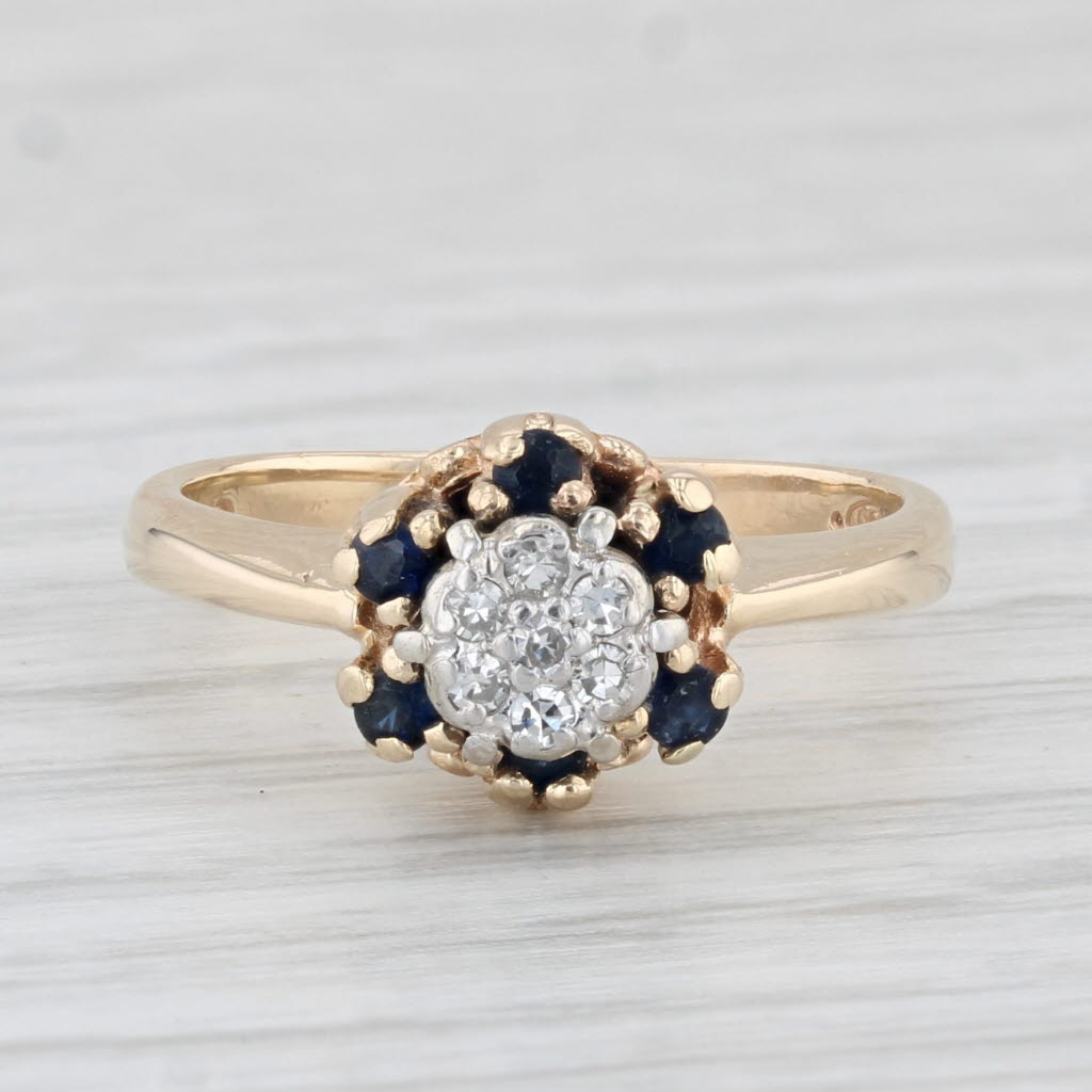 Light Gray 0.24ctw Diamond Cluster Blue Sapphire Halo Ring 10k Yellow Gold Engagement Sz 5