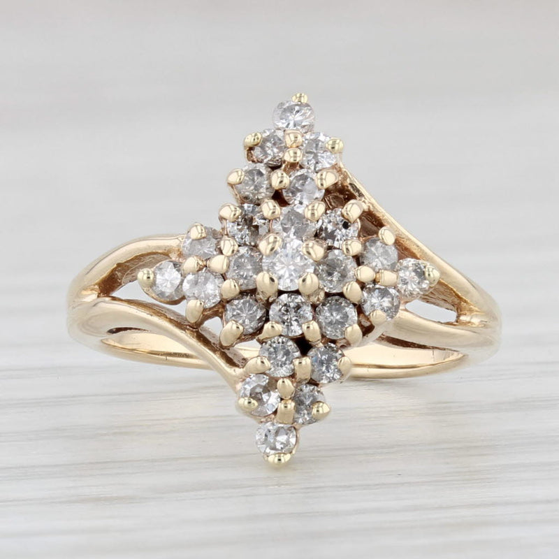 Light Gray 0.30ctw Diamond Cluster Bypass Ring 10k Yellow Gold Size 3.25