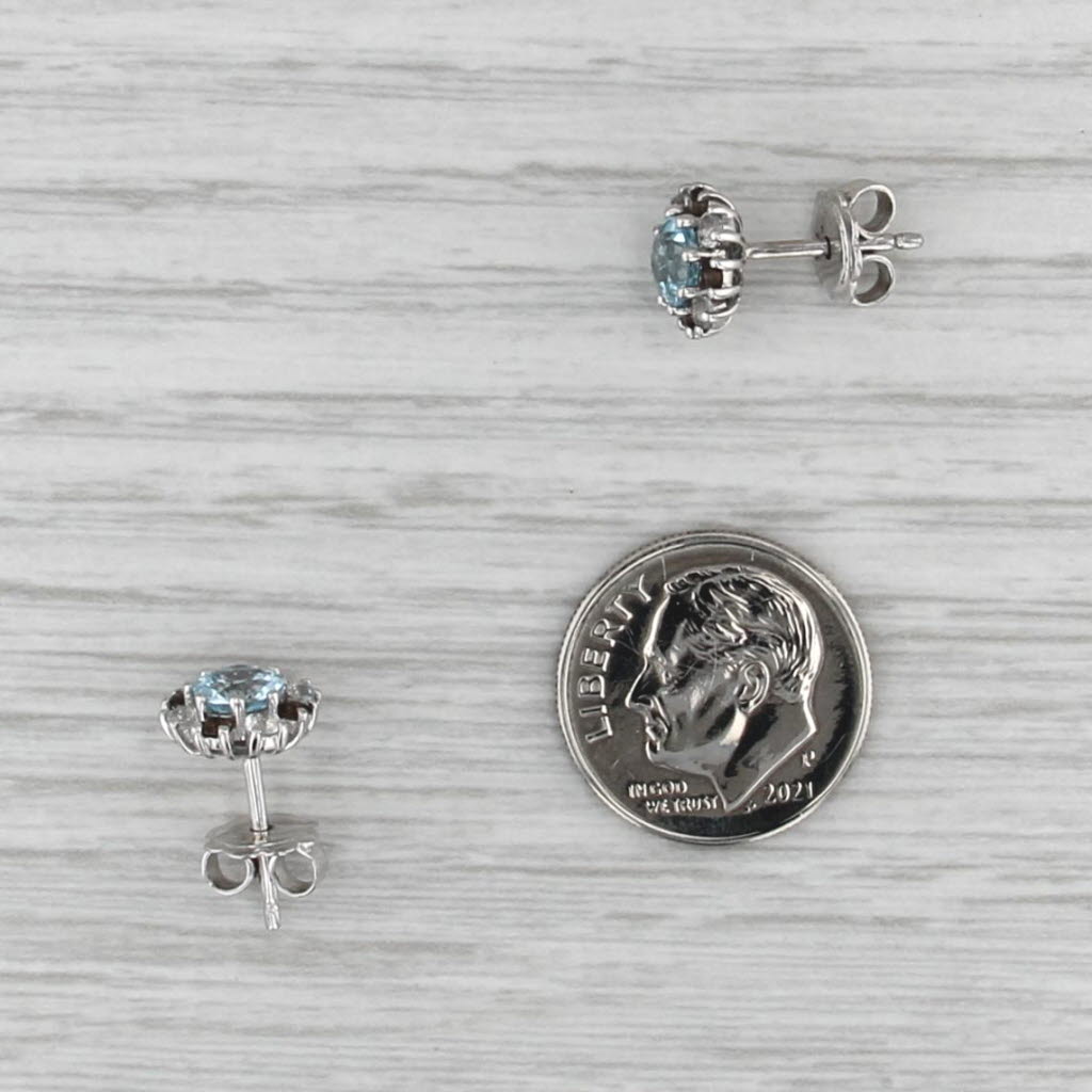 1.54ctw Blue White Topaz Halo Stud Earrings 14k White Gold Studs