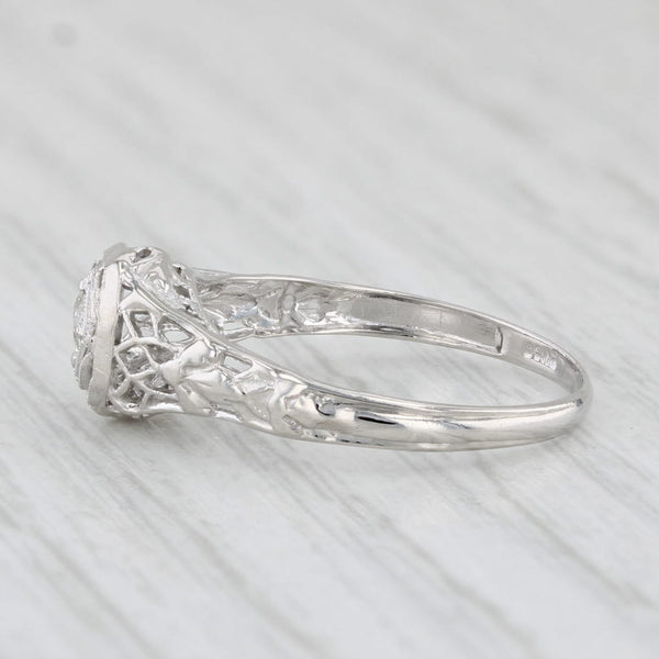 Art Deco Diamond Solitaire Engagement Ring 18k White Gold Filigree Size 6